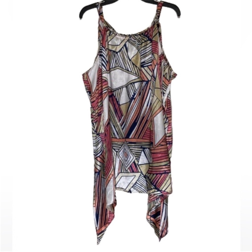 Ashley Stewart Pinks and Black Asymmetrical Top Sleeveless Resort Wear